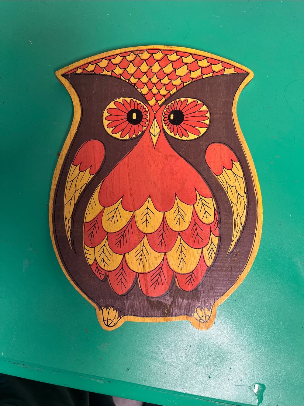 Wooden Owl vintage Mid-Century Modern retro folk art decor
